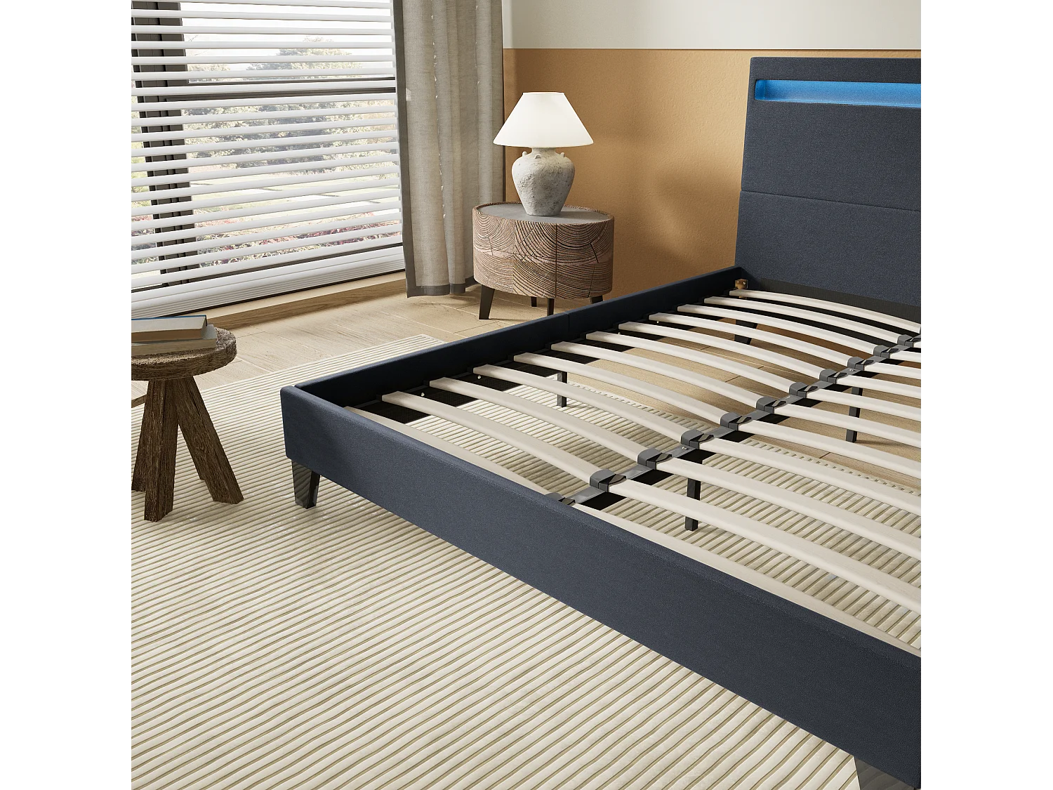 Lit 140x190cm avec tête de lit à éclairage LED noir