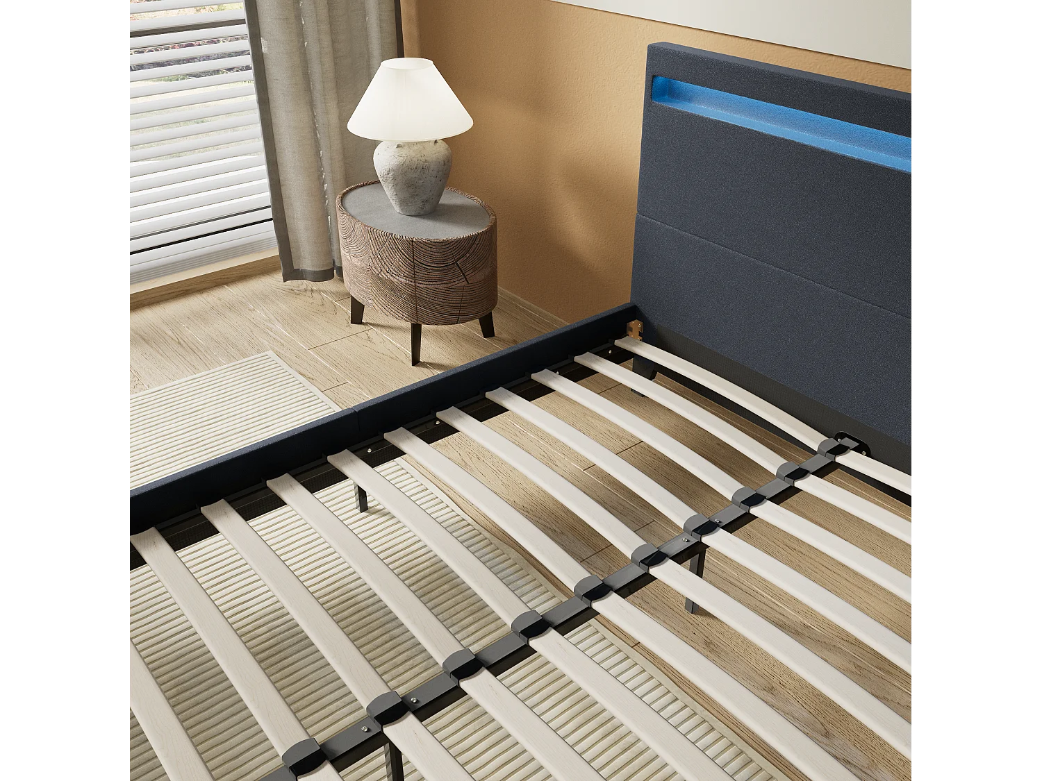 Lit 140x190cm avec tête de lit à éclairage LED noir