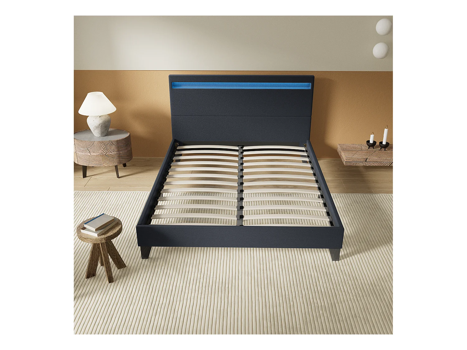 Lit Avec Éclairage LED Simili Noir 140x200 Cm