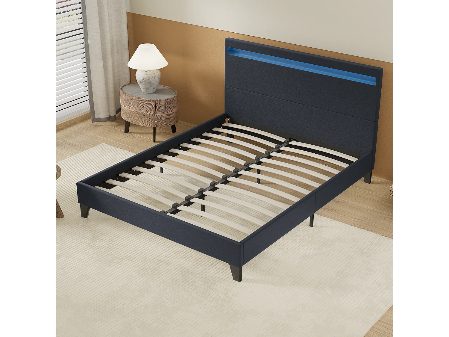 Lit Avec Éclairage LED Simili Noir 140x200 Cm