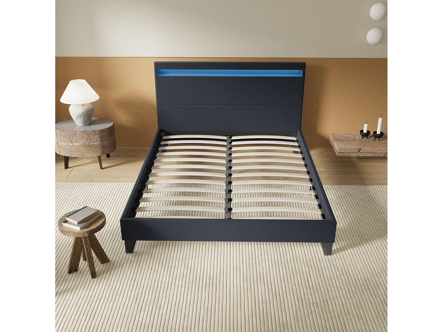 Lit Avec Éclairage LED Simili Noir 140x200 Cm