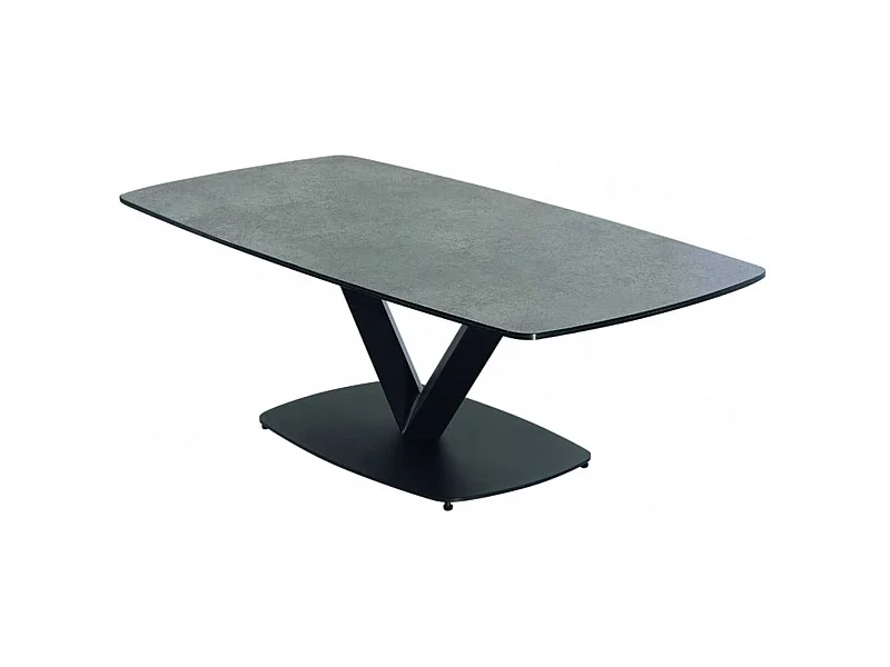 KARU - Table Basse Aspect Céramique Grise Pied Central V