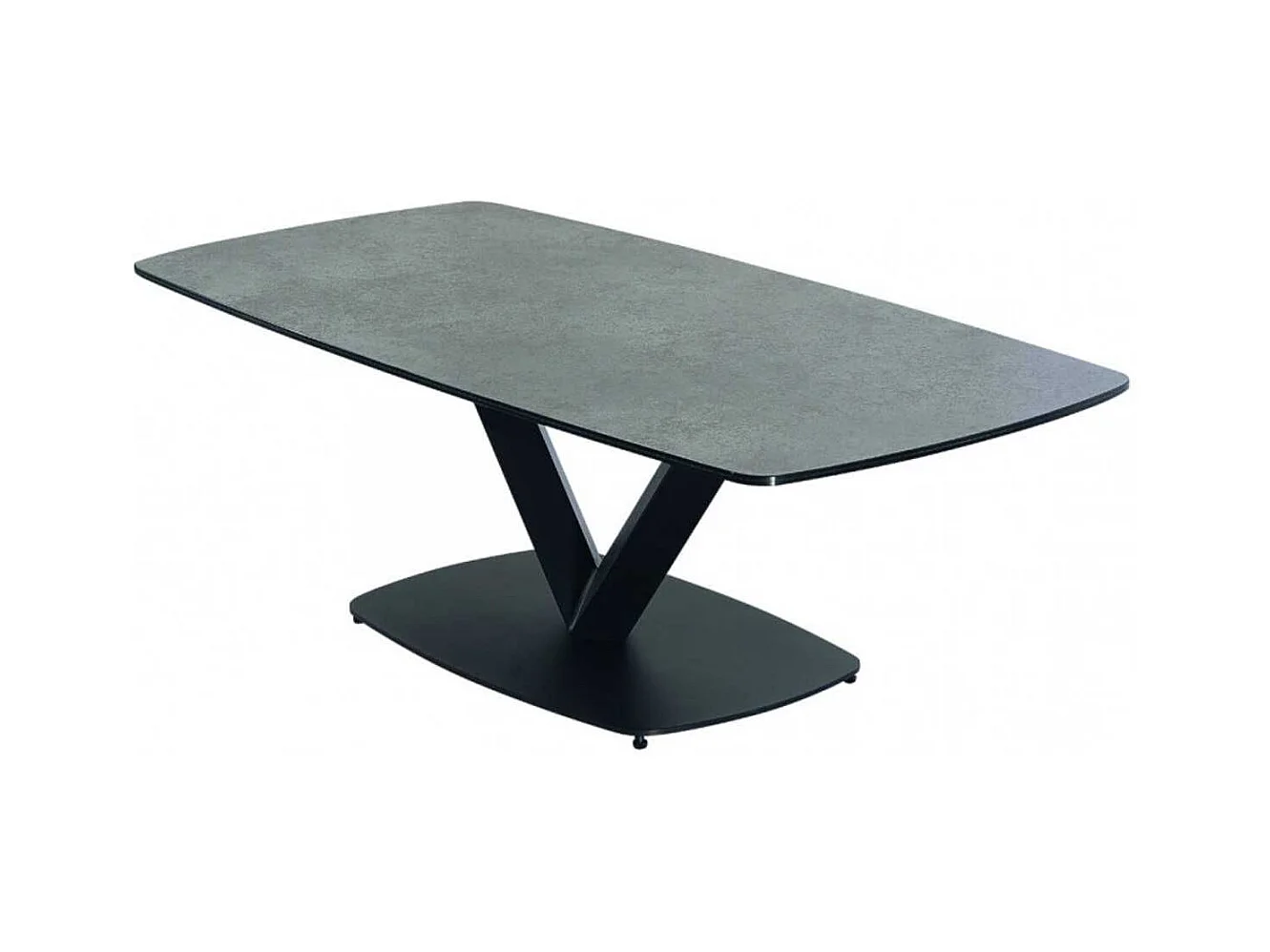 KARU - Table Basse Aspect Céramique Grise Pied Central V