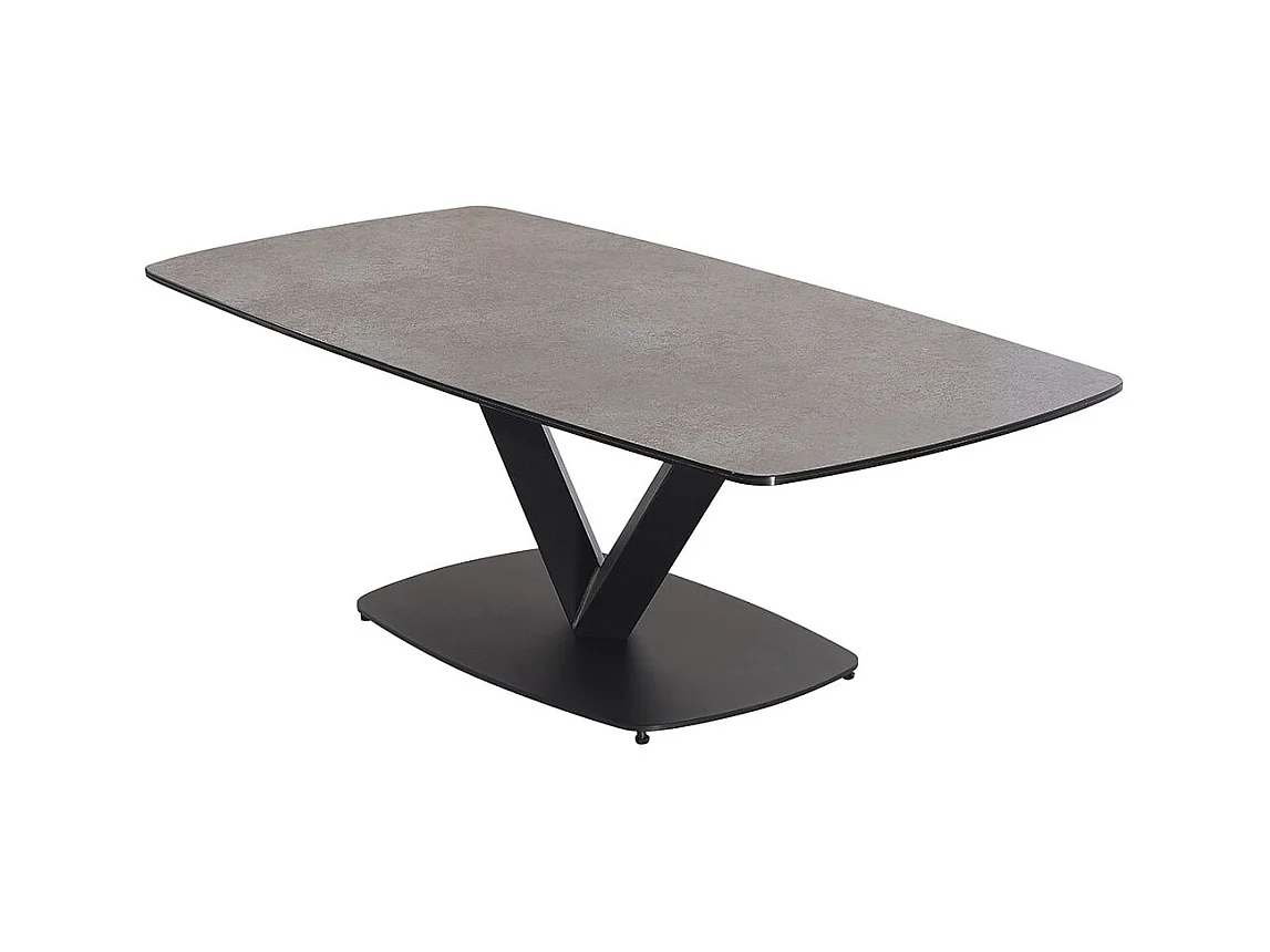 KARU - Table Basse Aspect Céramique Grise Pied Central V