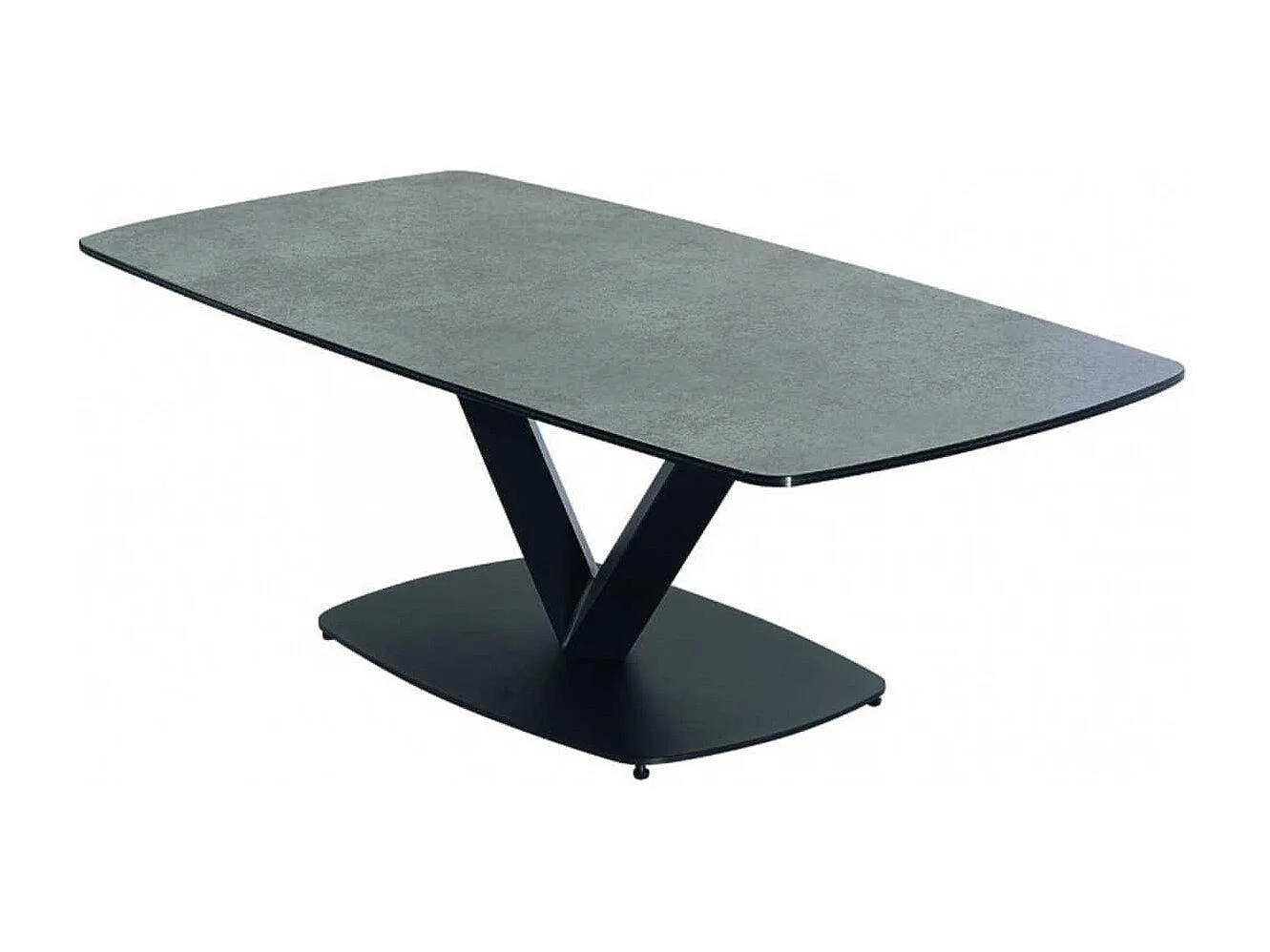 KARU - Table Basse Aspect Céramique Grise Pied Central V