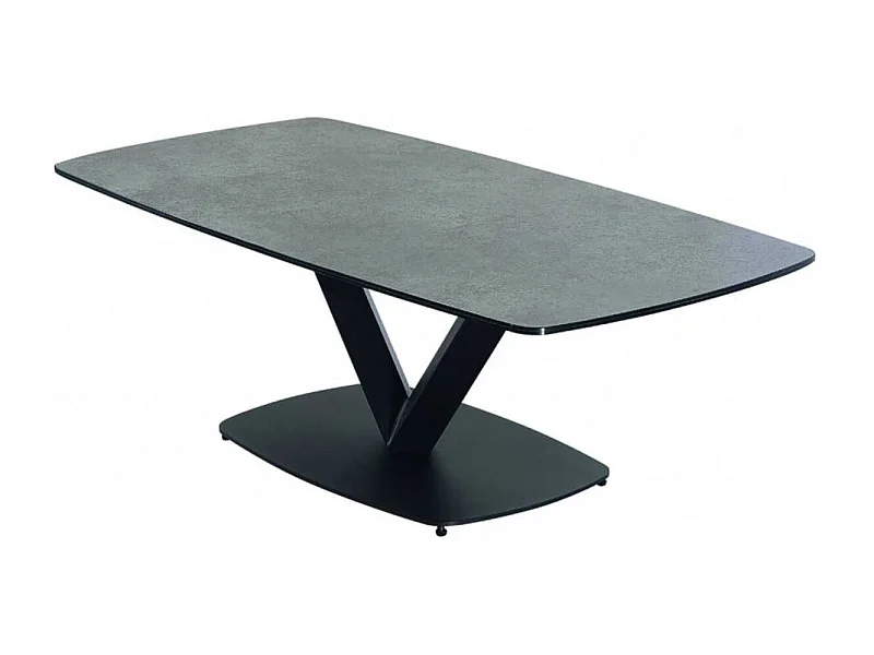 KARU - Table Basse Aspect Céramique Grise Pied Central V