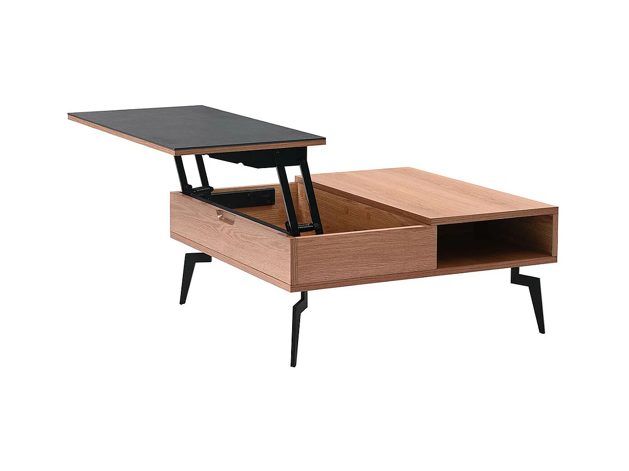 RENO - Table Basse Relevable Effet Chêne et Céramique