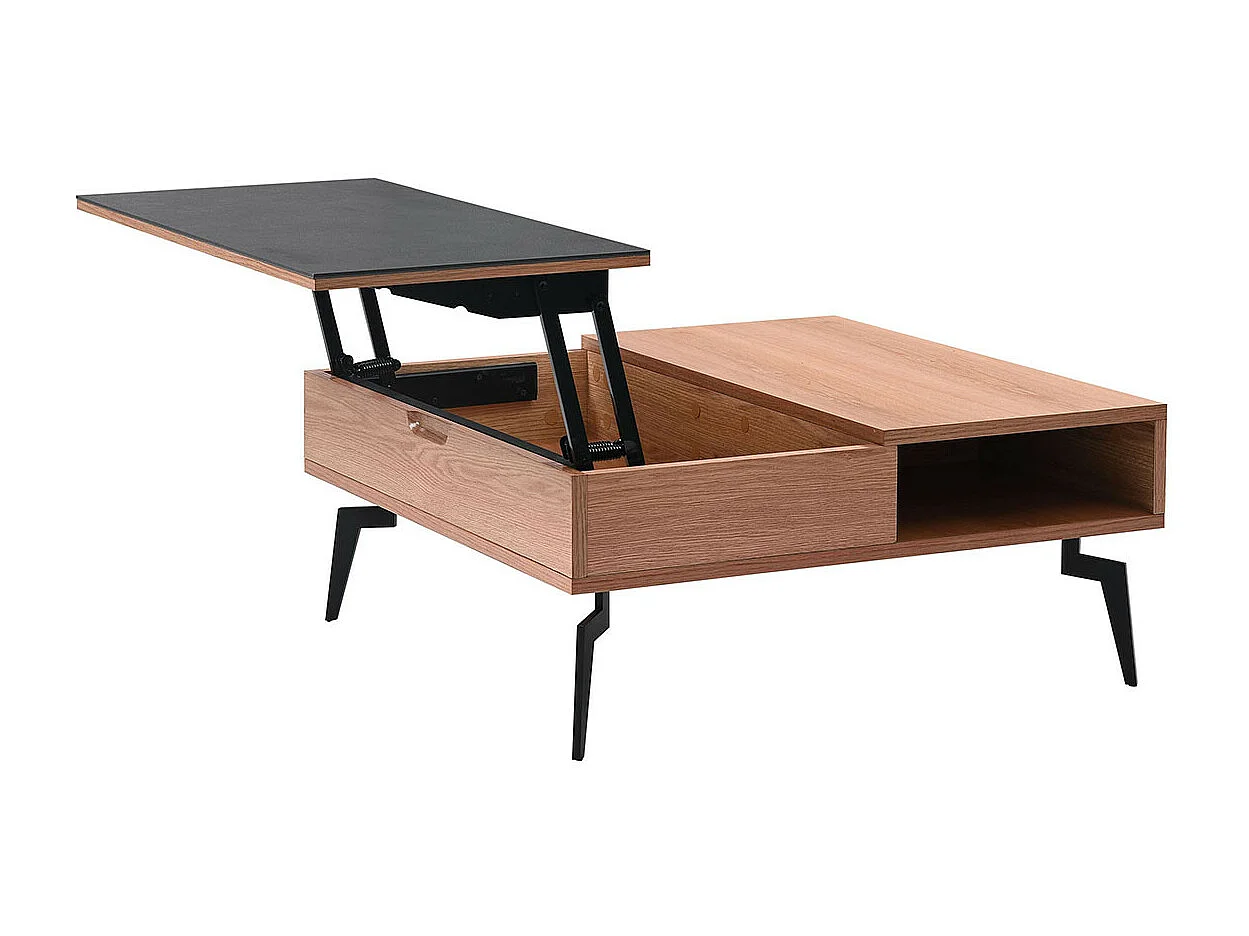 RENO - Table Basse Relevable Effet Chêne et Céramique