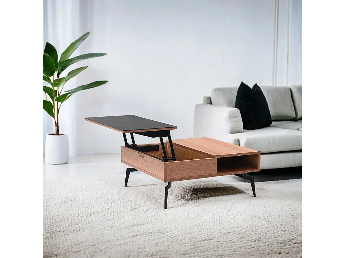 RENO - Table Basse Relevable Effet Chêne et Céramique