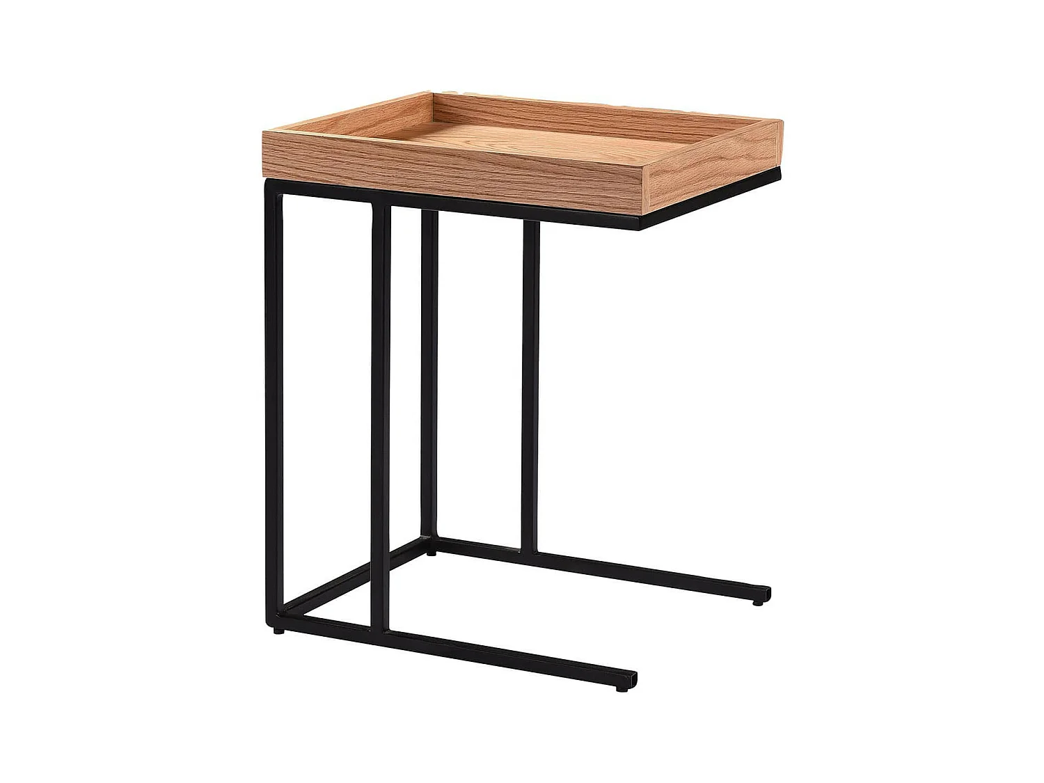 RENO - Table d'Appoint Effet Chêne et Métal Noir