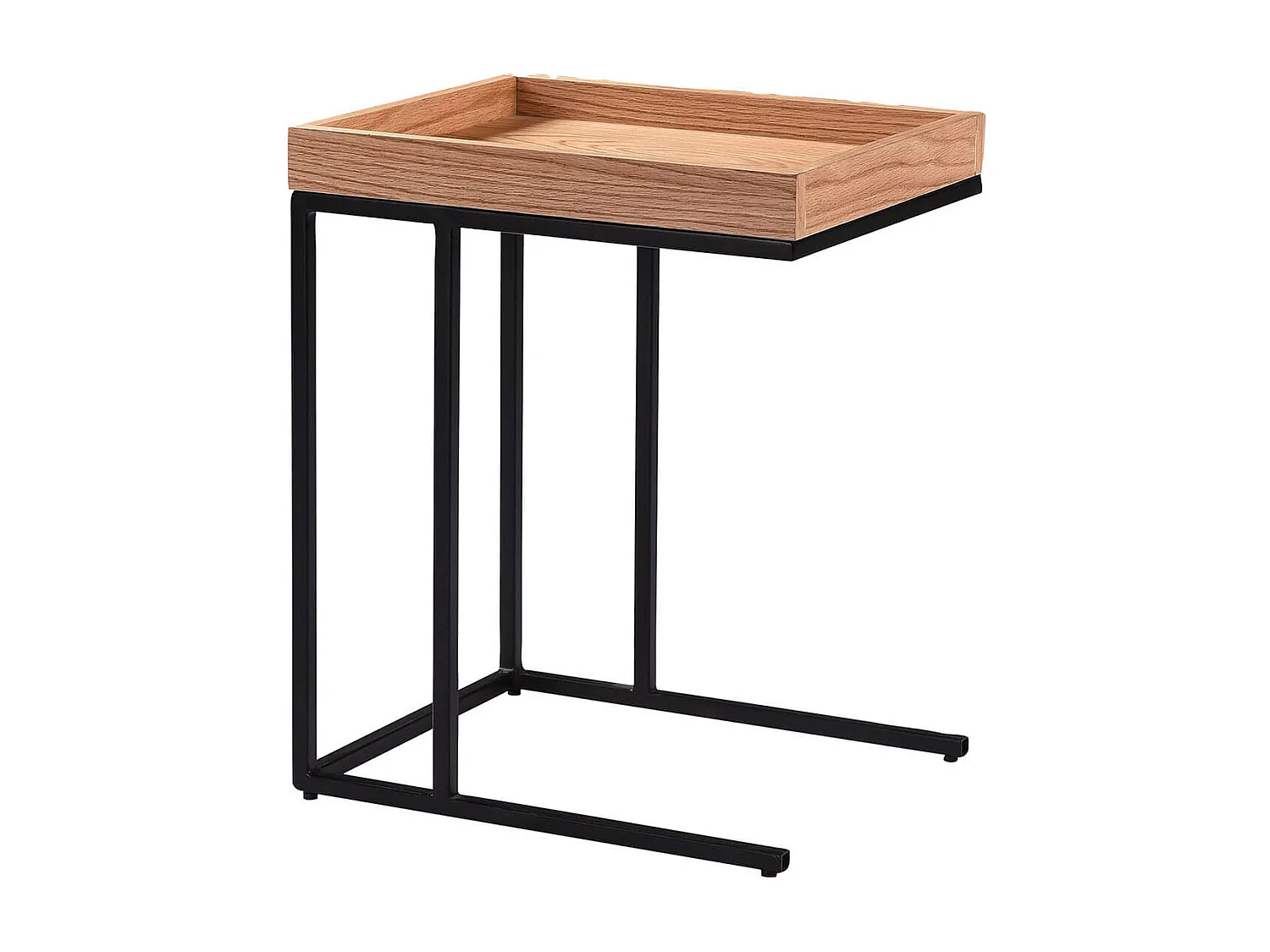 RENO - Table d'Appoint Effet Chêne et Métal Noir