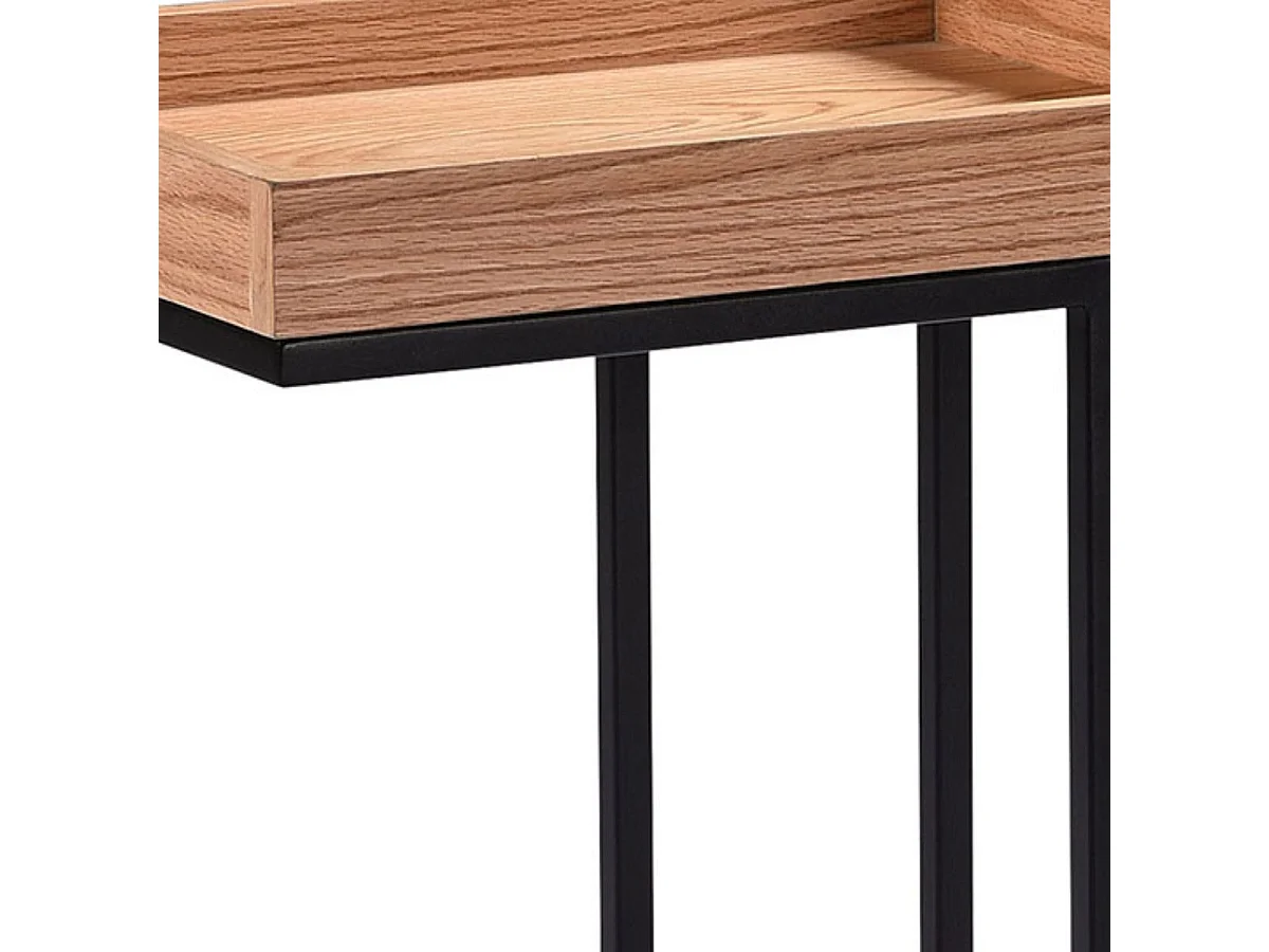 RENO - Table d'Appoint Effet Chêne et Métal Noir