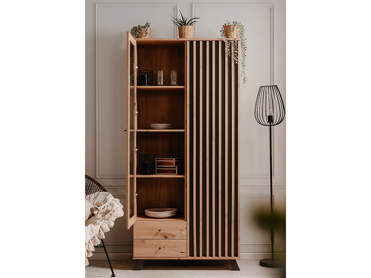 Vaisselier 2 portes 2 tiroirs effet chêne 92 cm - Flavia