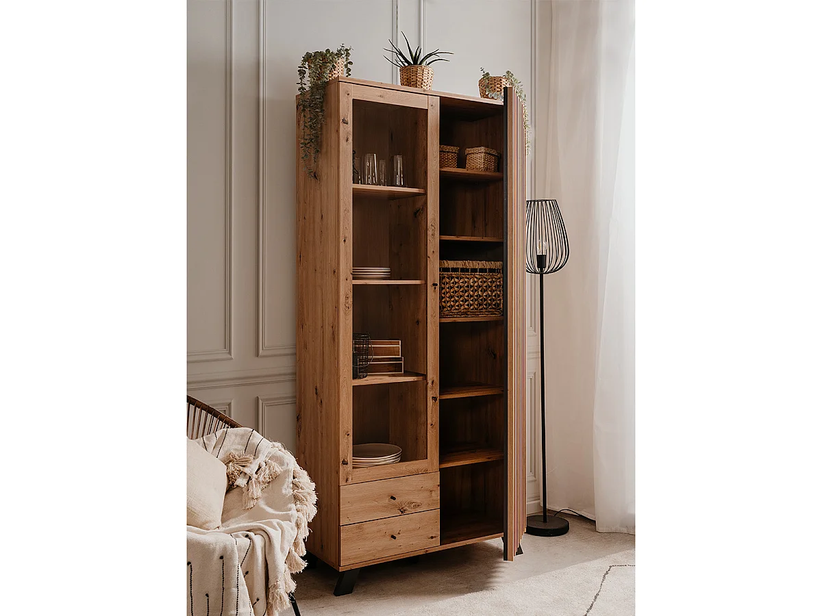 Vaisselier 2 portes 2 tiroirs effet chêne 92 cm - Flavia