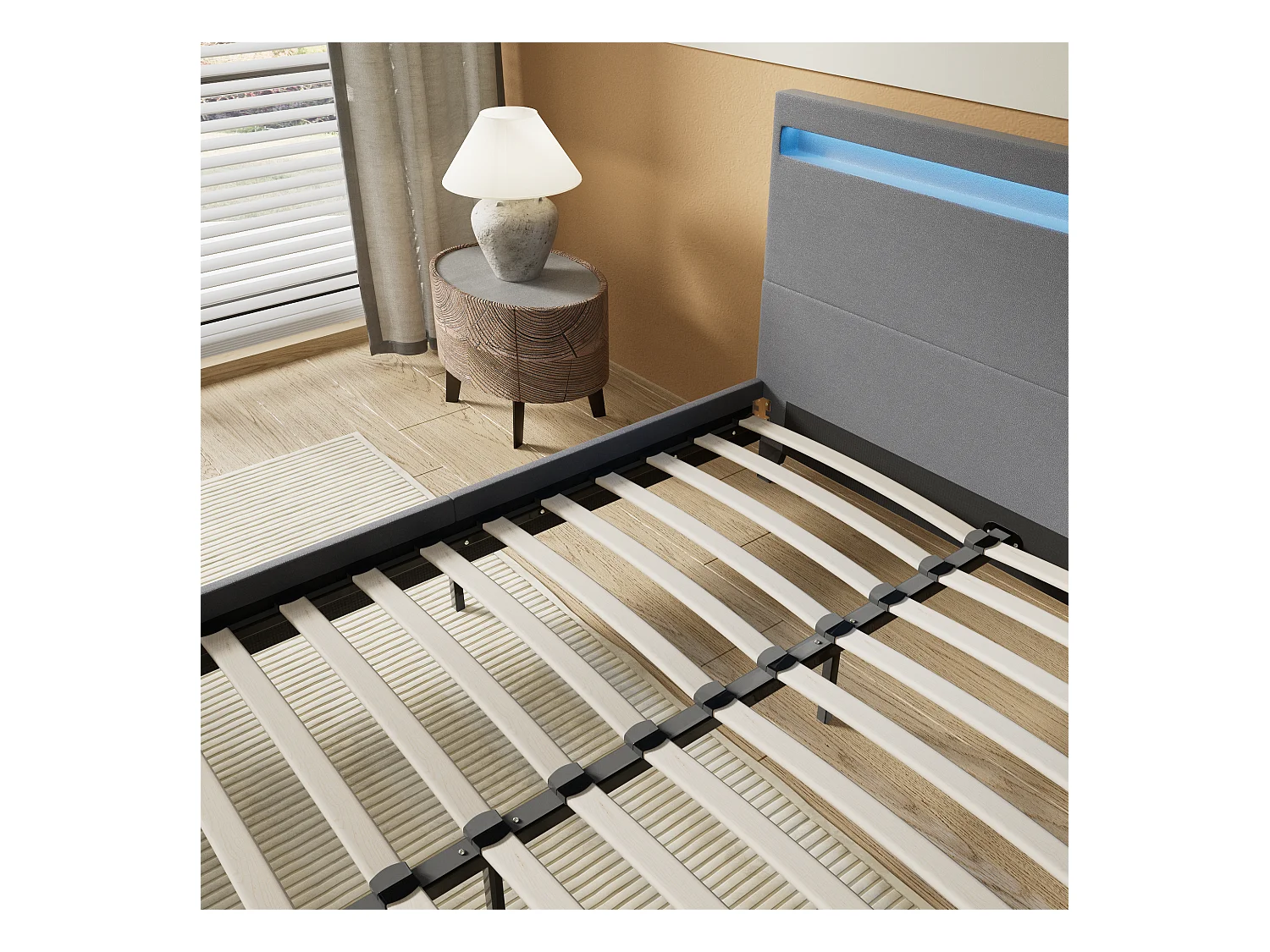 Lit 120x190cm avec tête de lit à éclairage LED gris