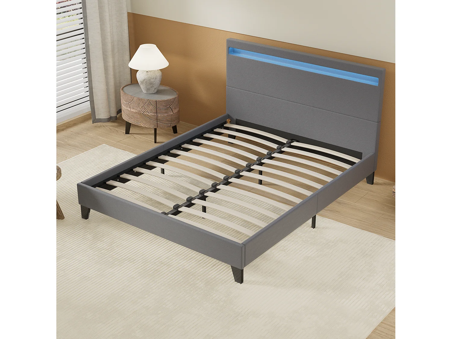 Lit 120x190cm avec tête de lit à éclairage LED gris