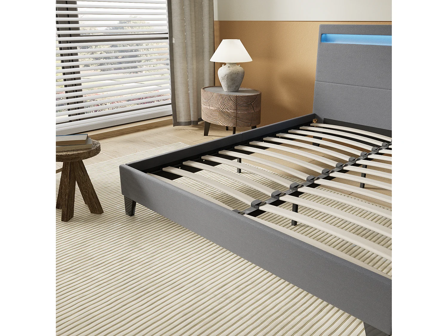 Lit 120x190cm avec tête de lit à éclairage LED gris