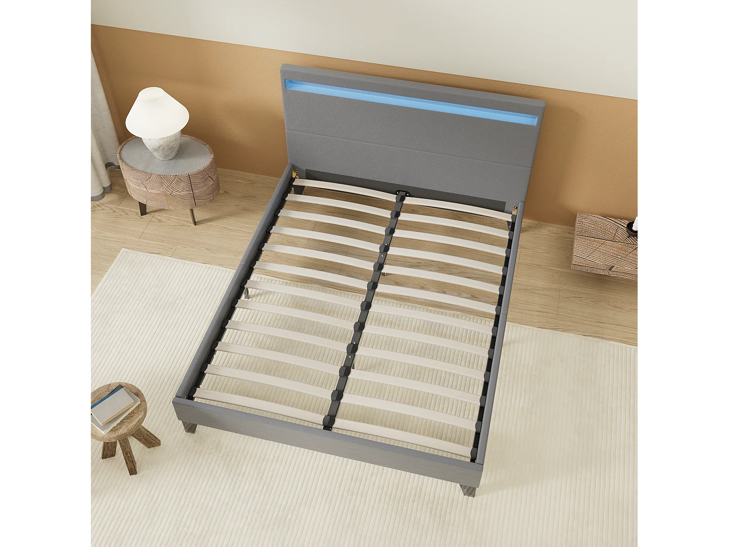 Lit 120x190cm avec tête de lit à éclairage LED gris