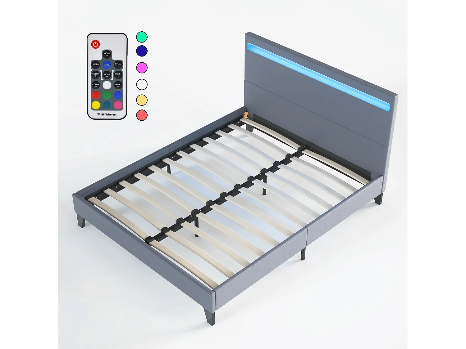 Lit 120x190cm avec tête de lit à éclairage LED gris