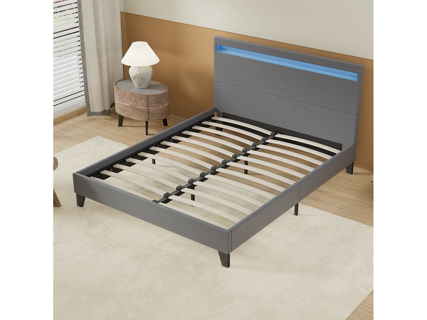 Lit 120x190cm avec tête de lit à éclairage LED gris