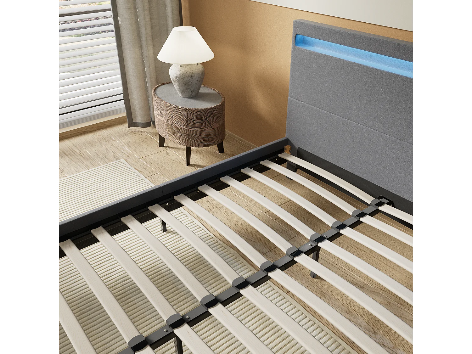 Lit 120x190cm avec tête de lit à éclairage LED gris