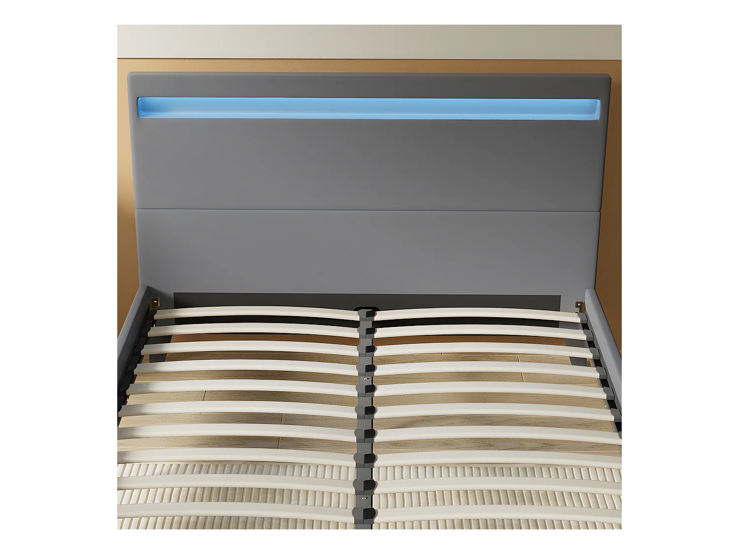 Lit 140x190cm avec tête de lit à éclairage LED gris