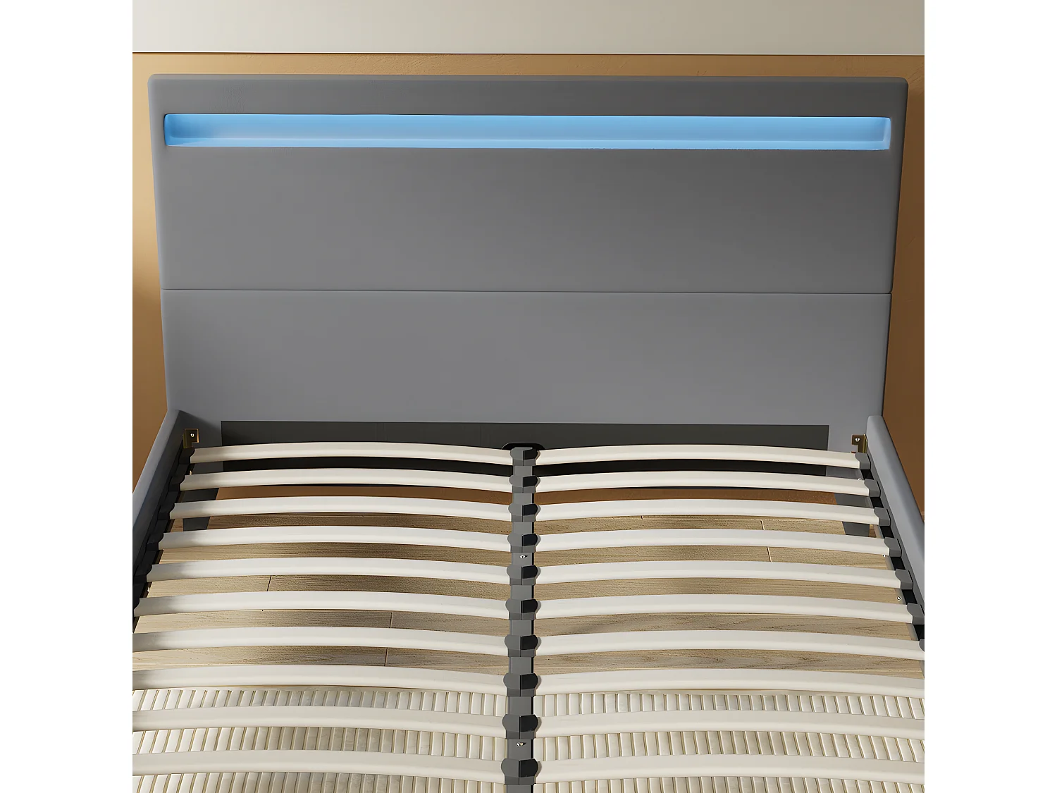 Lit 140x190cm avec tête de lit à éclairage LED gris