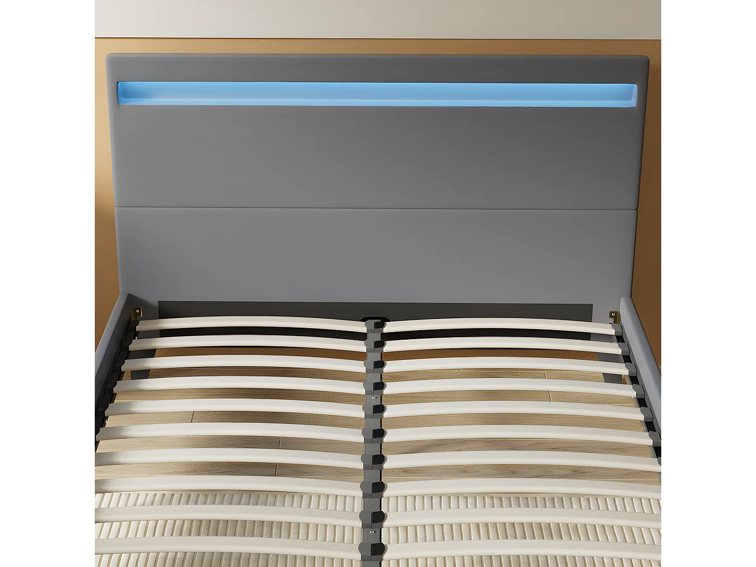 Lit 140x190cm avec tête de lit à éclairage LED gris