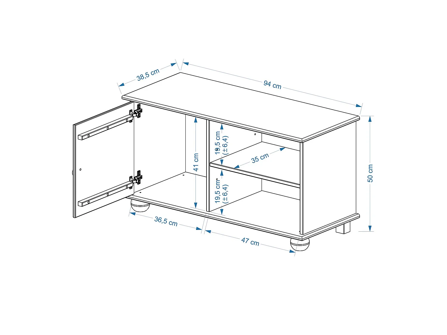Meuble TV BELFORT banc télé de 94 cm en bois avec 1 porte et 2 niches, en pin massif finition cirée