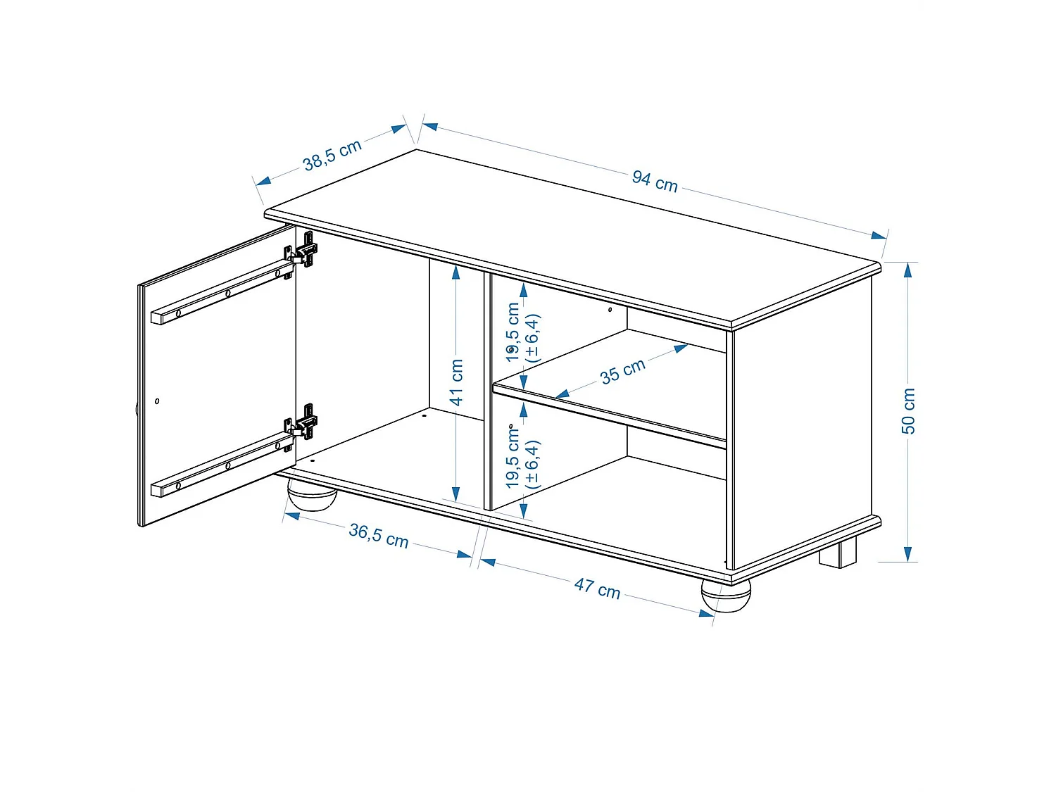 Meuble TV BELFORT banc télé de 94 cm en bois avec 1 porte et 2 niches, en pin massif finition cirée