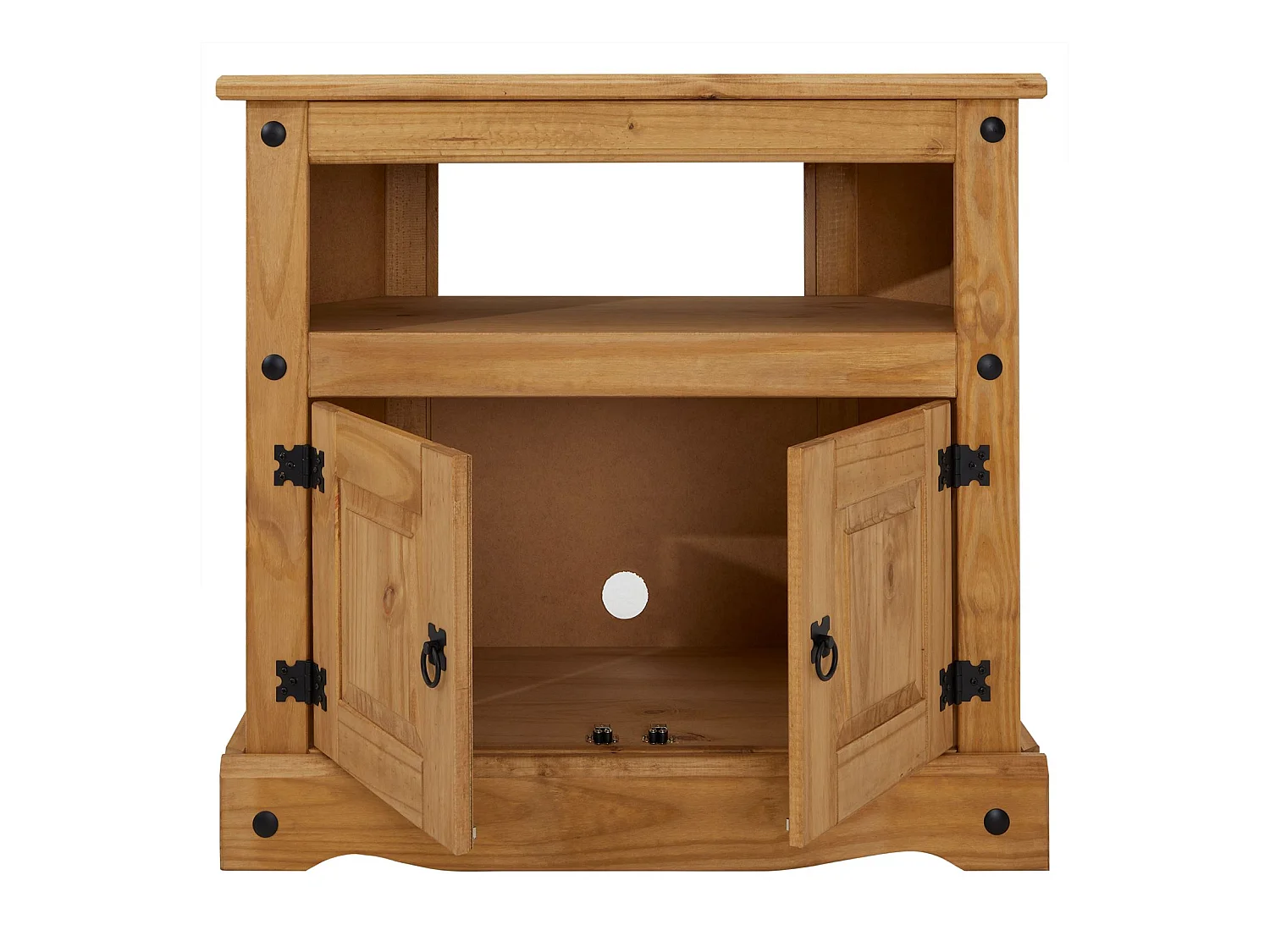 Meuble TV SALSA L 85 cm en bois massif brun avec 2 portes et une niche, meuble de salon style mexicain