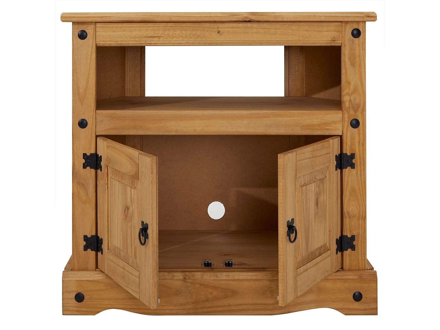 Meuble TV SALSA L 85 cm en bois massif brun avec 2 portes et une niche, meuble de salon style mexicain