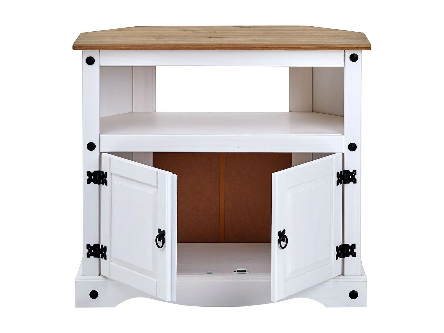 Meuble TV CAMPO L 85 cm en bois massif blanc et brun avec 2 portes et une niche, meuble de salon style mexicain