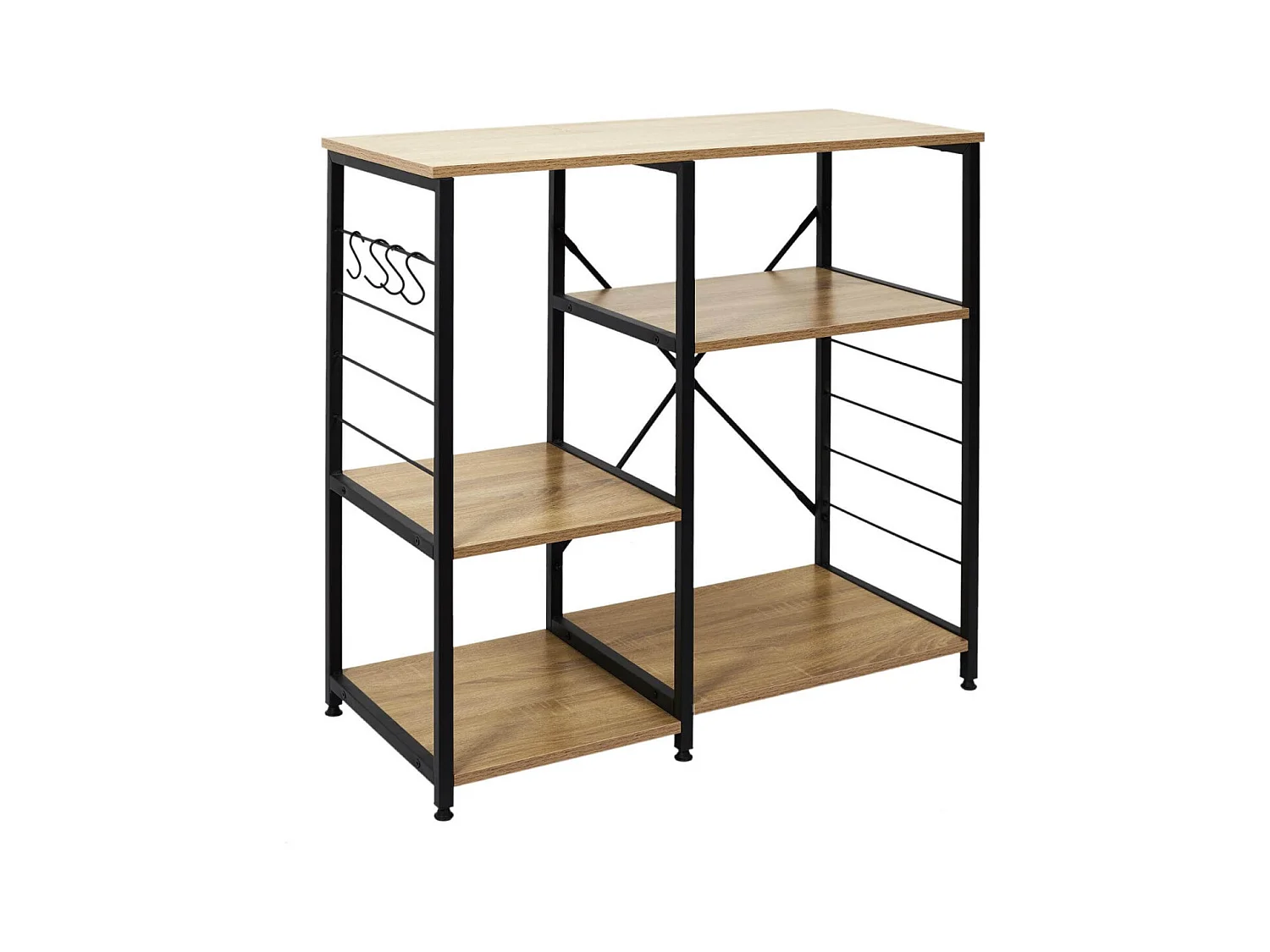 STAVI - Meuble de Rangement Métal Noir Plateaux Effet Bois