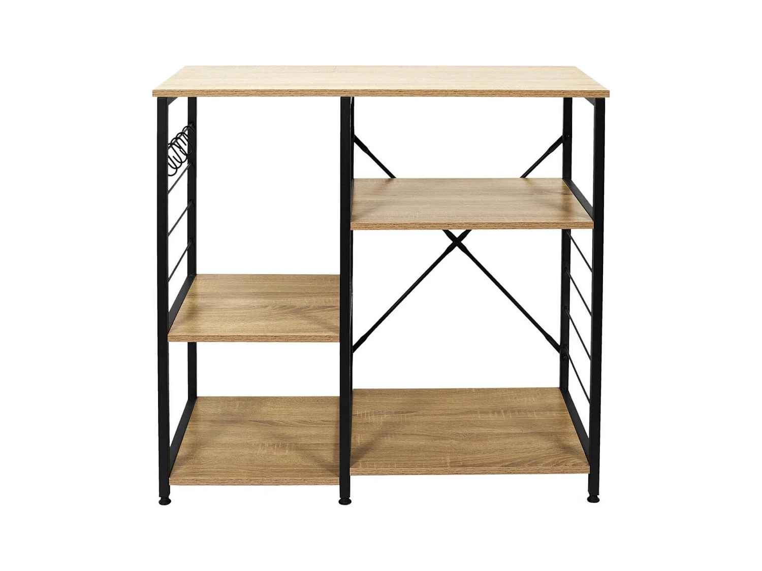 STAVI - Meuble de Rangement Métal Noir Plateaux Effet Bois