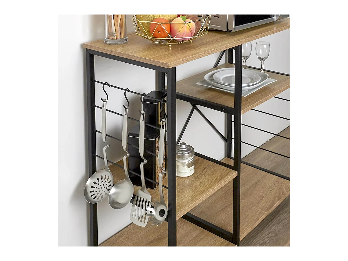 STAVI - Meuble de Rangement Métal Noir Plateaux Effet Bois