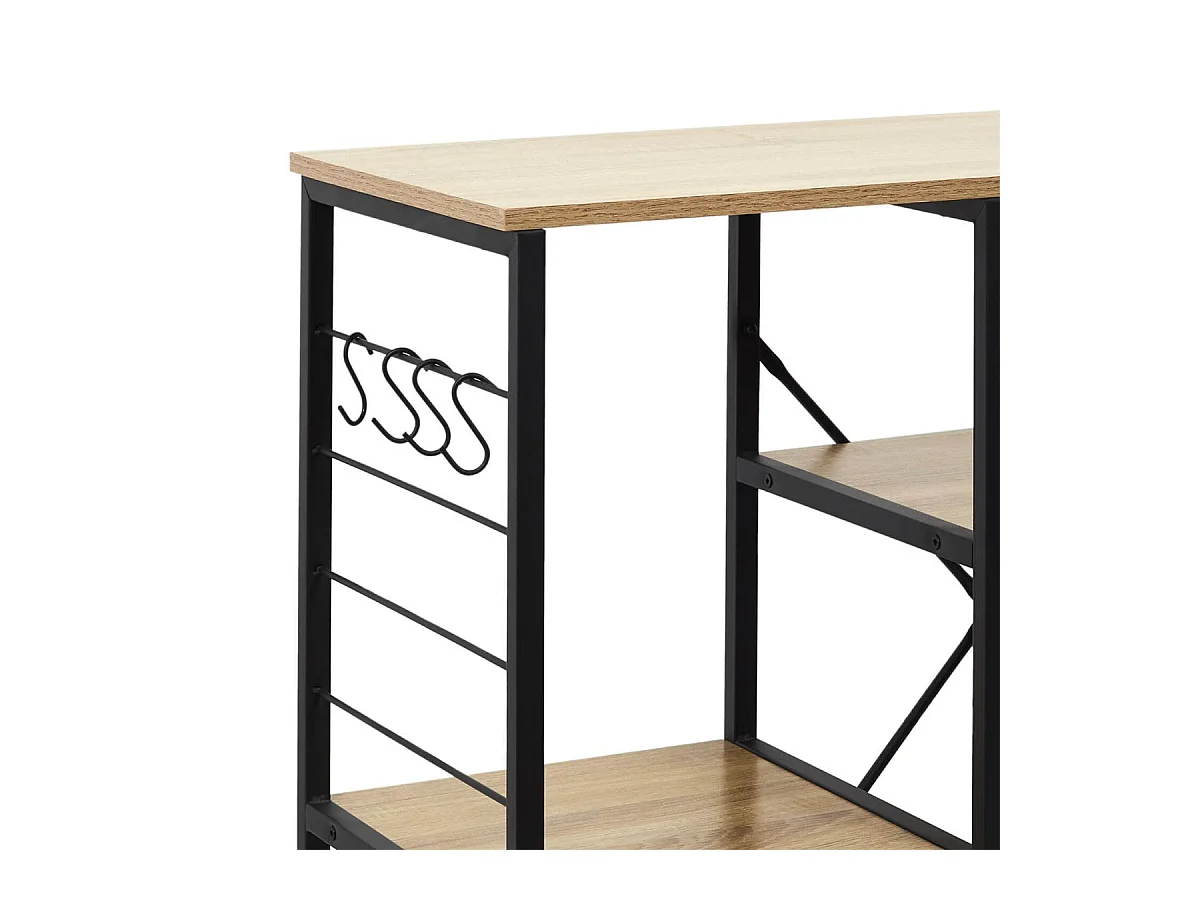 STAVI - Meuble de Rangement Métal Noir Plateaux Effet Bois