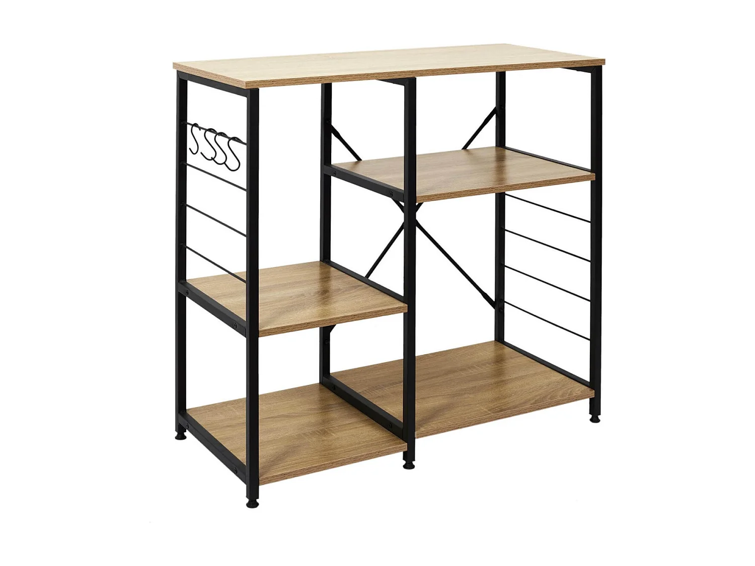 STAVI - Meuble de Rangement Métal Noir Plateaux Effet Bois