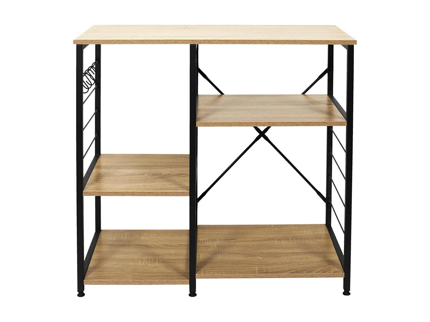 STAVI - Meuble de Rangement Métal Noir Plateaux Effet Bois