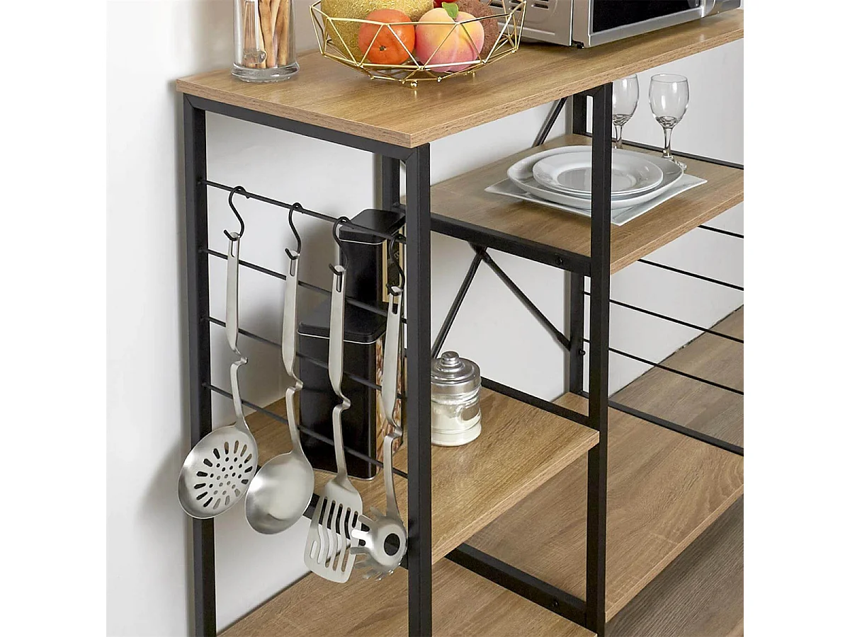 STAVI - Meuble de Rangement Métal Noir Plateaux Effet Bois