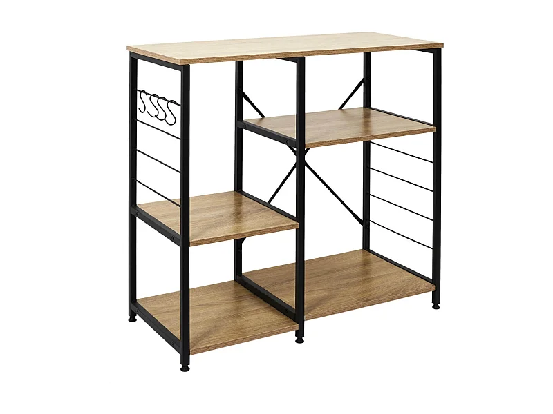 STAVI - Meuble de Rangement Métal Noir Plateaux Effet Bois