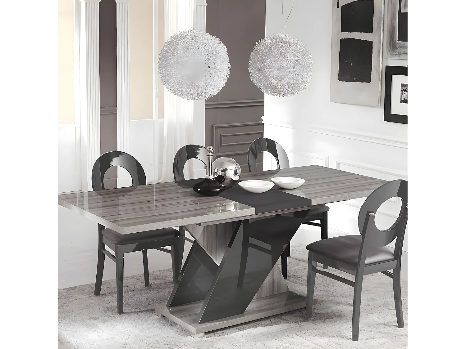 DITA - Table Repas Rectangulaire Extensible Aspect Noyer Gris Foncé