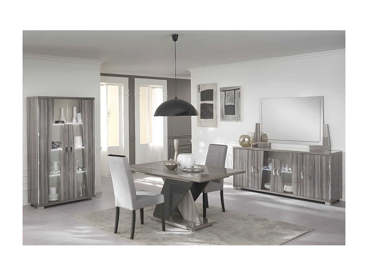 DITA - Table Repas Rectangulaire Extensible Aspect Noyer Gris Foncé