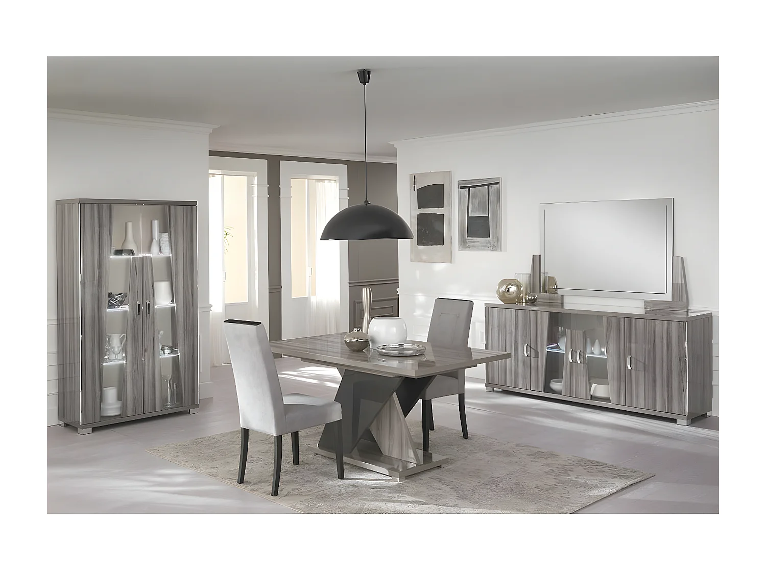 DITA - Table Repas Rectangulaire Extensible Aspect Noyer Gris Foncé