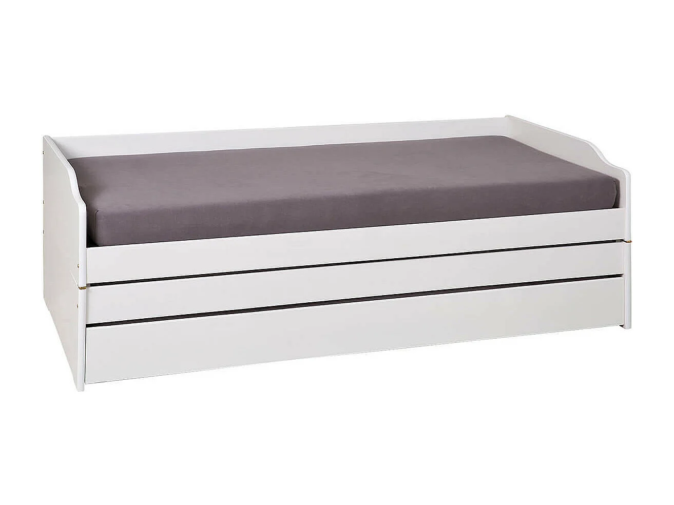 BARBARA - Lit Gigogne 3 Couchages 90x190cm Blanc + 2 Matelas Ibiza