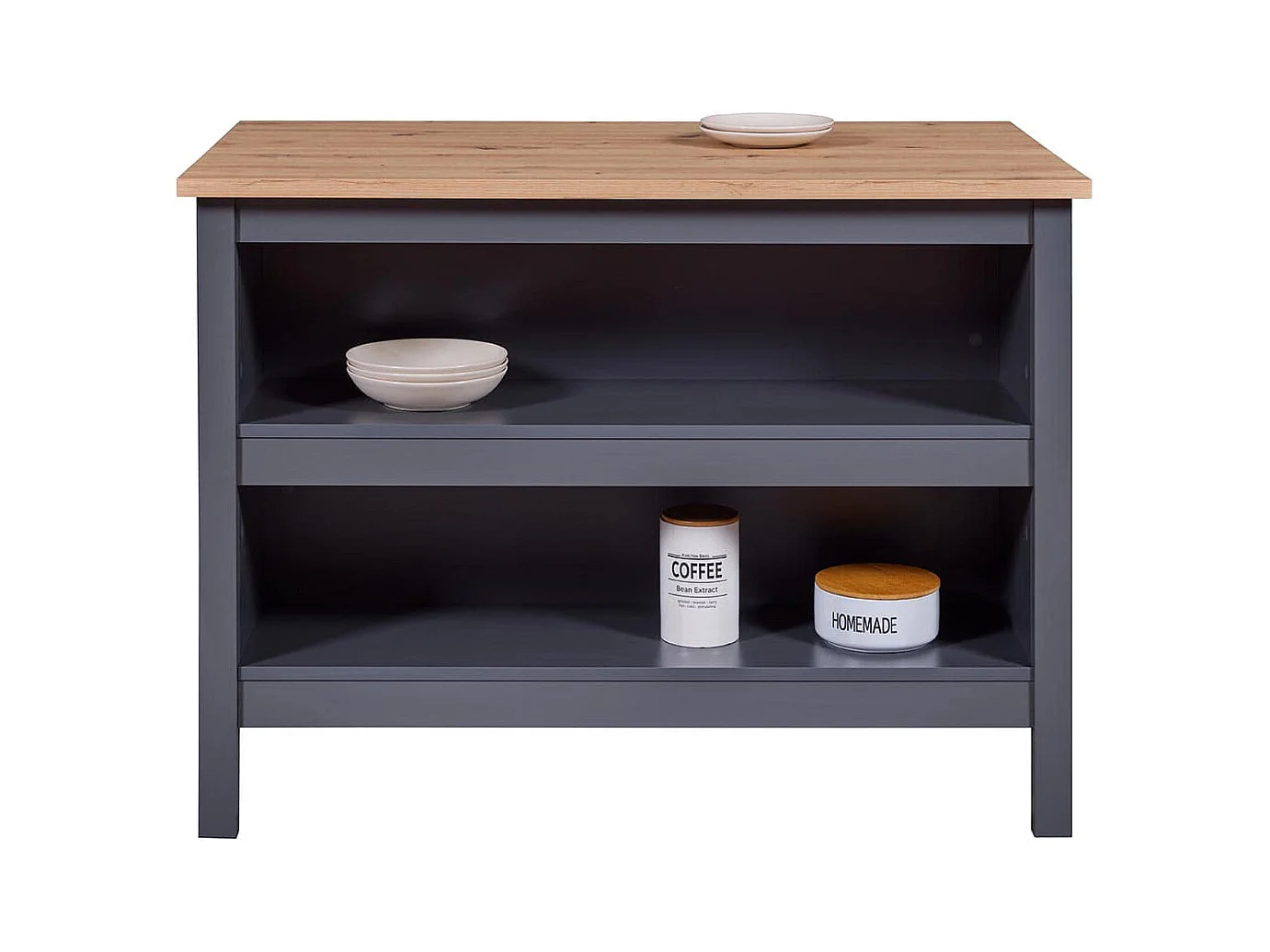 KENNY - Ilot de Cuisine Anthracite et Plateau Effet Bois