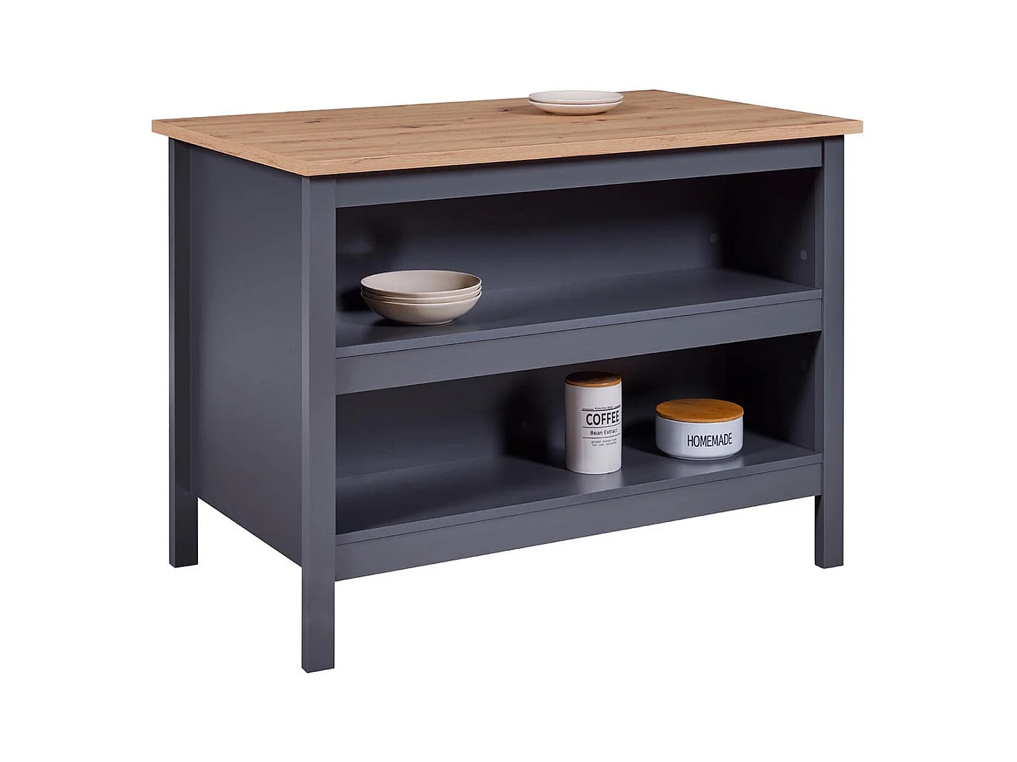 KENNY - Ilot de Cuisine Anthracite et Plateau Effet Bois