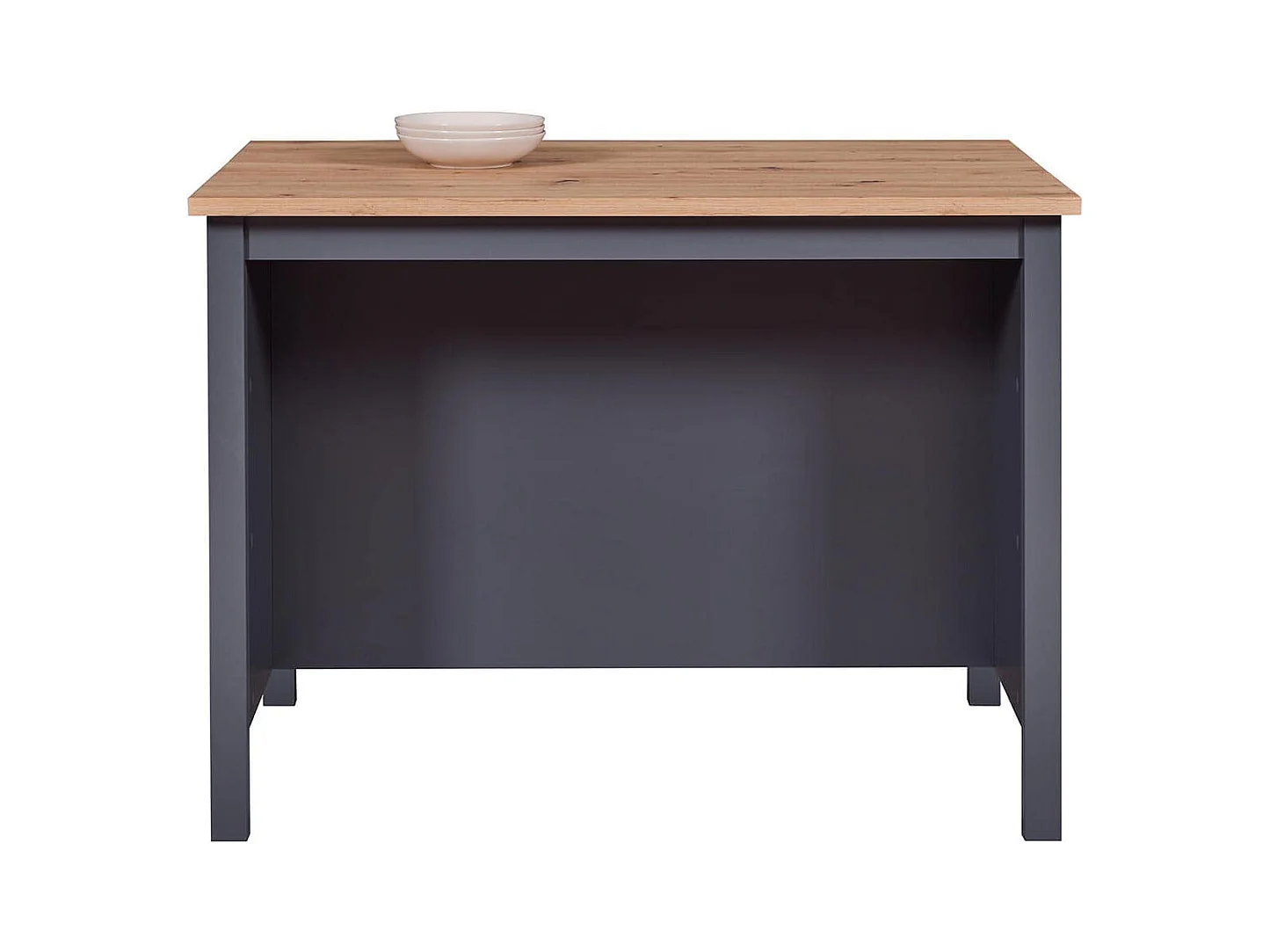 KENNY - Ilot de Cuisine Anthracite et Plateau Effet Bois