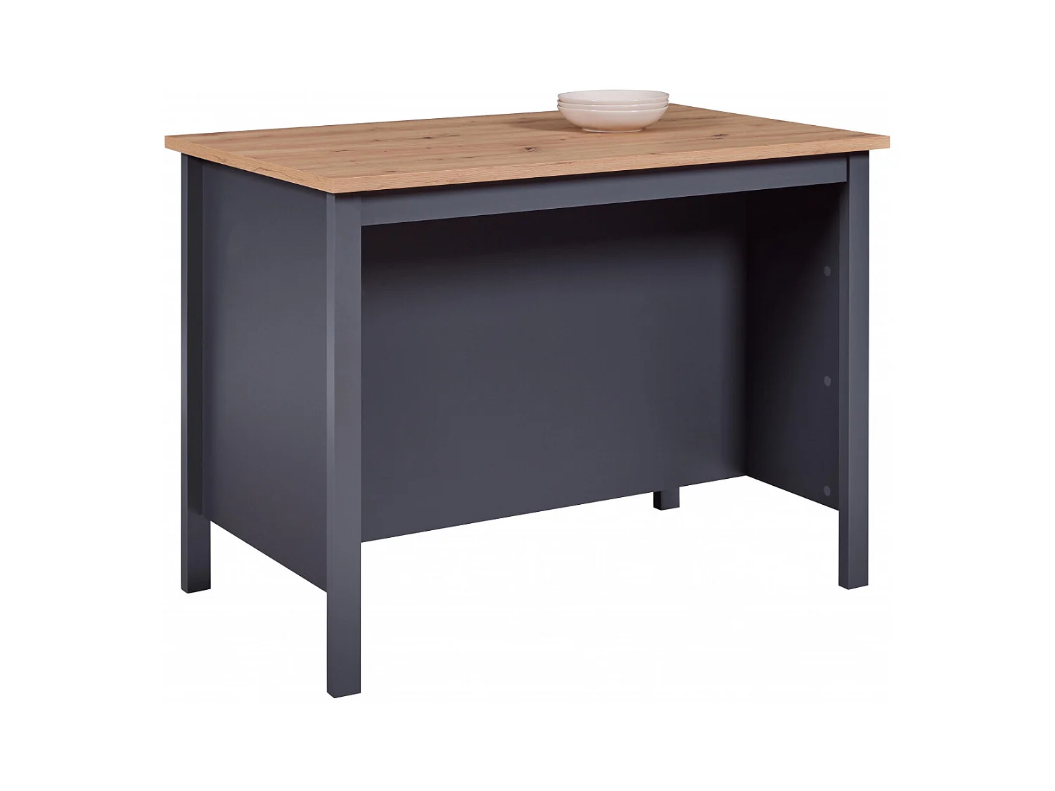 KENNY - Ilot de Cuisine Anthracite et Plateau Effet Bois