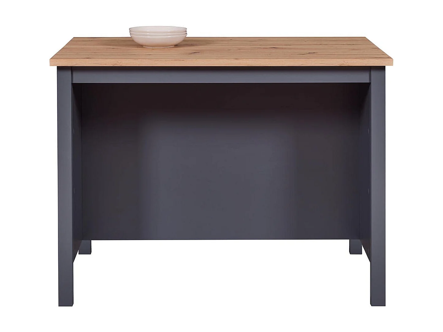 KENNY - Ilot de Cuisine Anthracite et Plateau Effet Bois